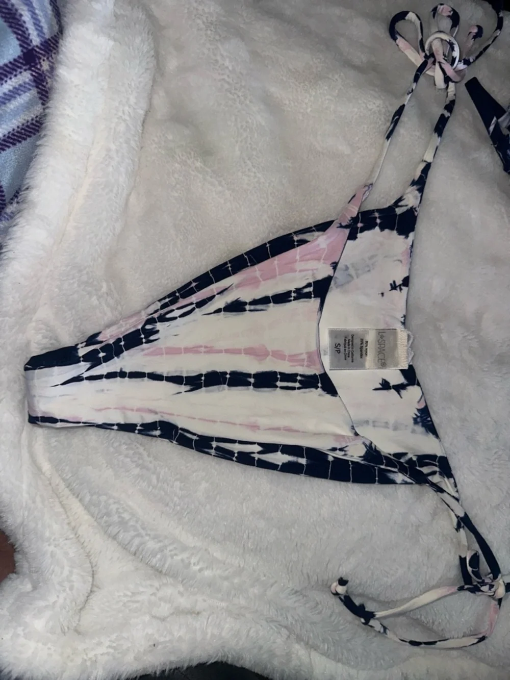 l*space Pink and White Striped Tie-Side Triangle Bikini